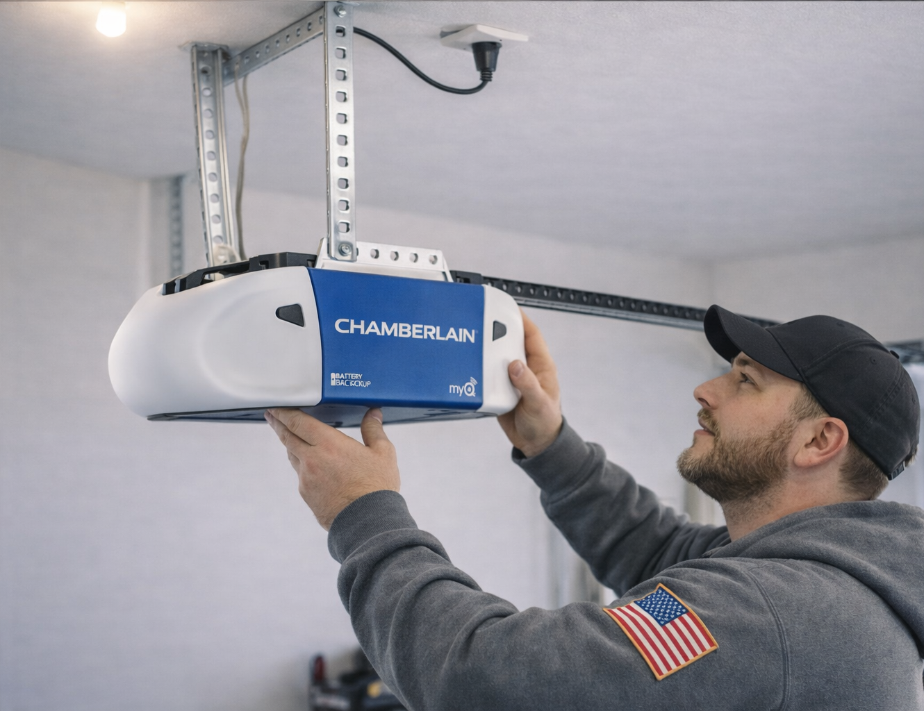 technician adjusting chamberlain garage opener